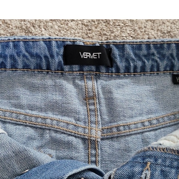 Vervet Distresser High Rise Blue Jean Button Front Mini Skirt - Picture 6 of 14